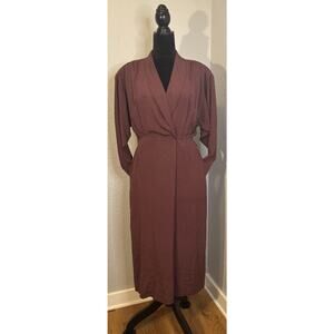 Vintage 80’s Ralph Lauren Wrap Shirt Style Midi 100% Silk Shoulder Pads Size 8